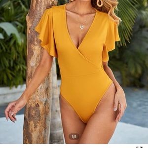 Solid Surplice front butterfly sleeve bodysuit